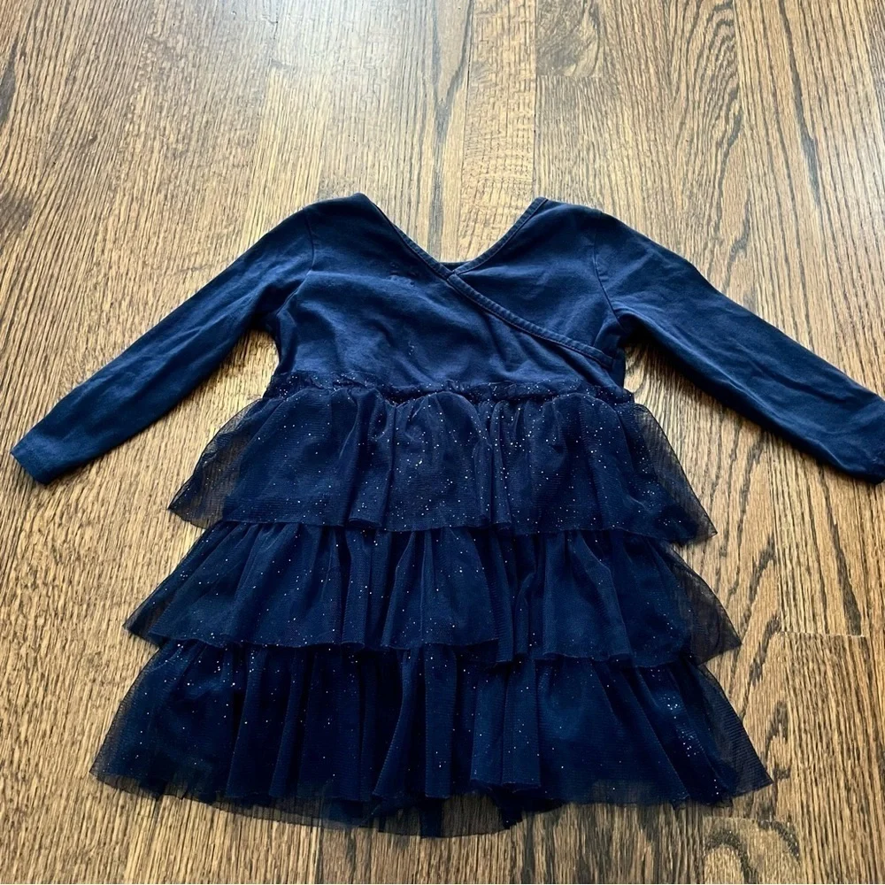 Baby Gap Tiered Glitter Tulle Navy Blue Long Sleeve Dress - 2T